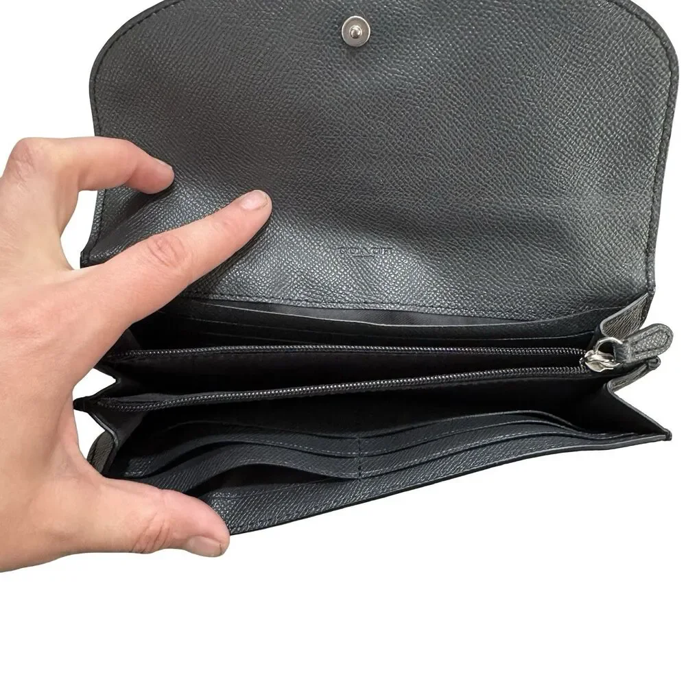 Coach Folding Wallet Black Zipper Pocket Credit Card Women's